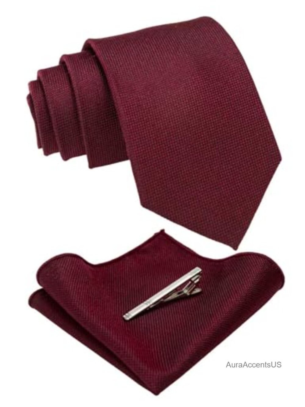 Men's Wool Silk Cotton Tie Set with Pocket Square and Tie Clip